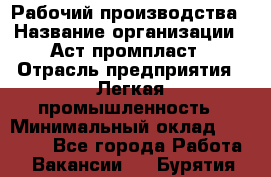 Рабочий производства › Название организации ­ Аст промпласт › Отрасль предприятия ­ Легкая промышленность › Минимальный оклад ­ 20 000 - Все города Работа » Вакансии   . Бурятия респ.